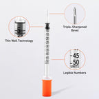 U-100 31G 0.5cc 1/2 Inch (13mm) Syringes, Individually Wrapped Pack of 100