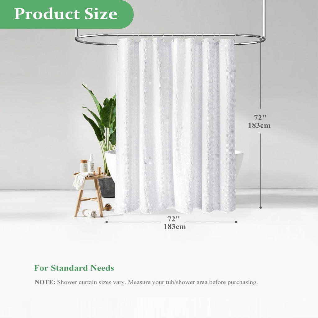 Dynamene Waffle Shower Curtain 256 GSM Heavy Duty Fabric 72"x72" White