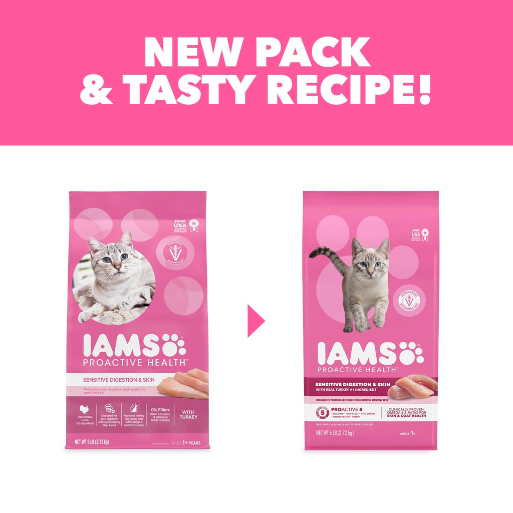 IAMS Proactive Health Sensitive Digestion Dry Cat Food, Turkey, 6 lb