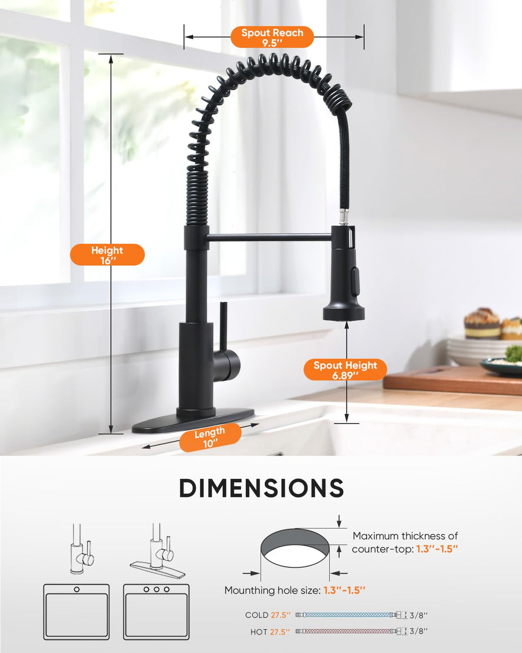 OWOFAN Black Kitchen Faucet with Pull Down Sprayer Stainless Steel Commercial Single Handle Classic Spring Pull Out Kitchen Sink Faucet for Pot Filler Farmhouse Camper Bar Laundry Room 866080R