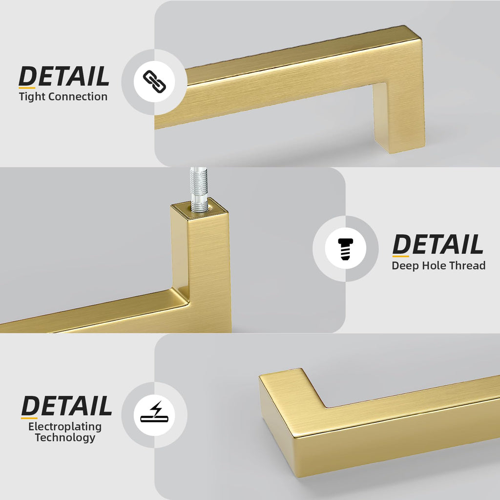 Goldenwarm Gold Cabinet Pulls 15 Pack Brushed Brass Drawer Pulls - J12GD102 4 inch Kitchen Cabinet Handles Square Bar Pulls Antique Brass Bathroom Cabinet Hardware