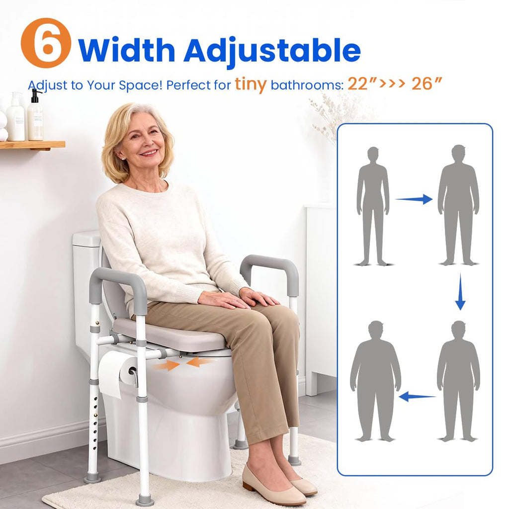 Raised Toilet Seat with Handles - Width & Height Adjustable Toilet Seat Risers for Seniors, Heavy Duty Handicap Toilet Riser, Fit Any Toilet, Up to 400lbs