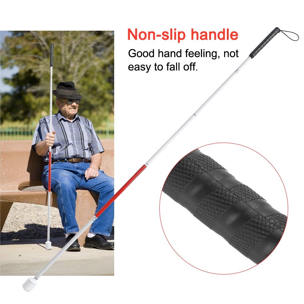 Watris Veiyi Blinder Folding Cane, Collapsible Walking Stick with Red Reflective Tape, Anti-Slip Blind Cane for The Blind and Visually Impaired People, 53.1in(135cm)