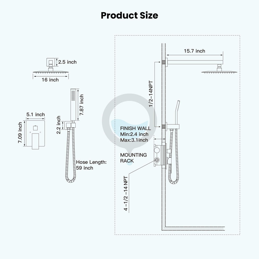 gotonovo Rainfall Bathroom Shower System Rain Shower Head and Handle Set Wall Mounted Shower Complete Combo Solid Brass Pressure Balancing Shower Mixer Valve 16 Inch Polished Chrome