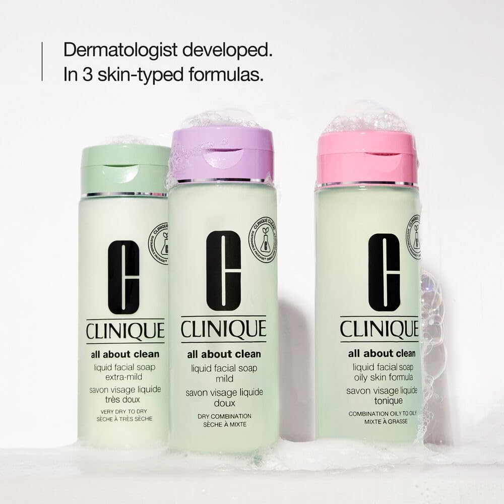 Clinique 3-Step All About Clean Liquid Facial Cleanser Soap | Face Wash For Oily Skin| Skin Type 4, 13.5 Fl Oz