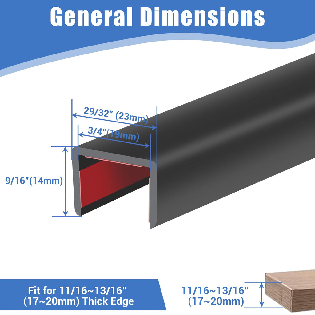 Rubber Edge Trim, Self-Adhesive Flexible Edge Protector for Plywood, Cabinet and Drawer, 3/4" Peel and Stick U Shaped Edge Banding for Wood, EPDM Material, Fit 0.75"(19mm), Length 10Ft