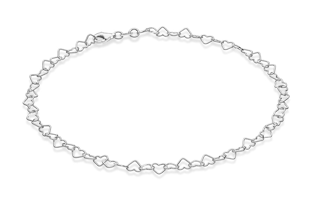Miabella 925 Sterling Silver Italian Heart Link Anklet (Length 11 Inches)