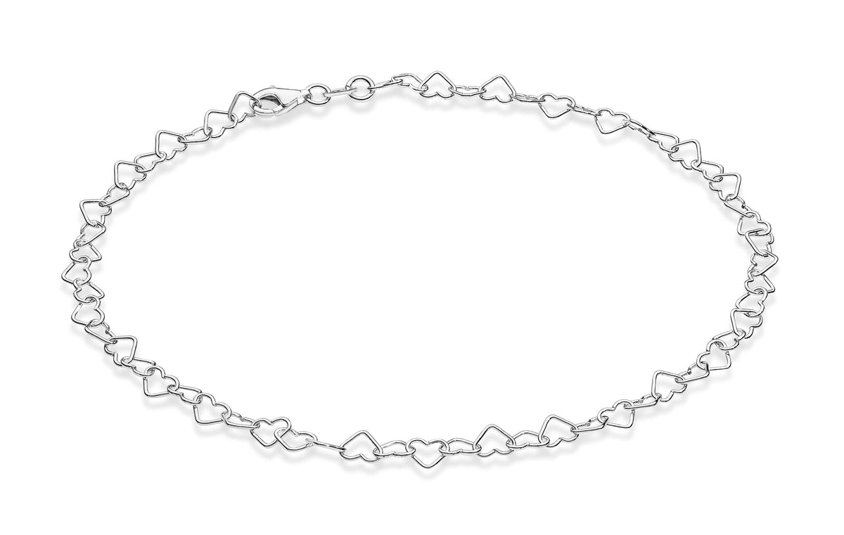 Miabella 925 Sterling Silver Italian Heart Link Anklet (Length 11 Inches)