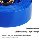 2" x 50' Blue PVC Backwash and Discharge Hose for Swimming Pools, Heavy Duty Reinforced Flat Pool Hose with Aluminum Pin Lug Fittings