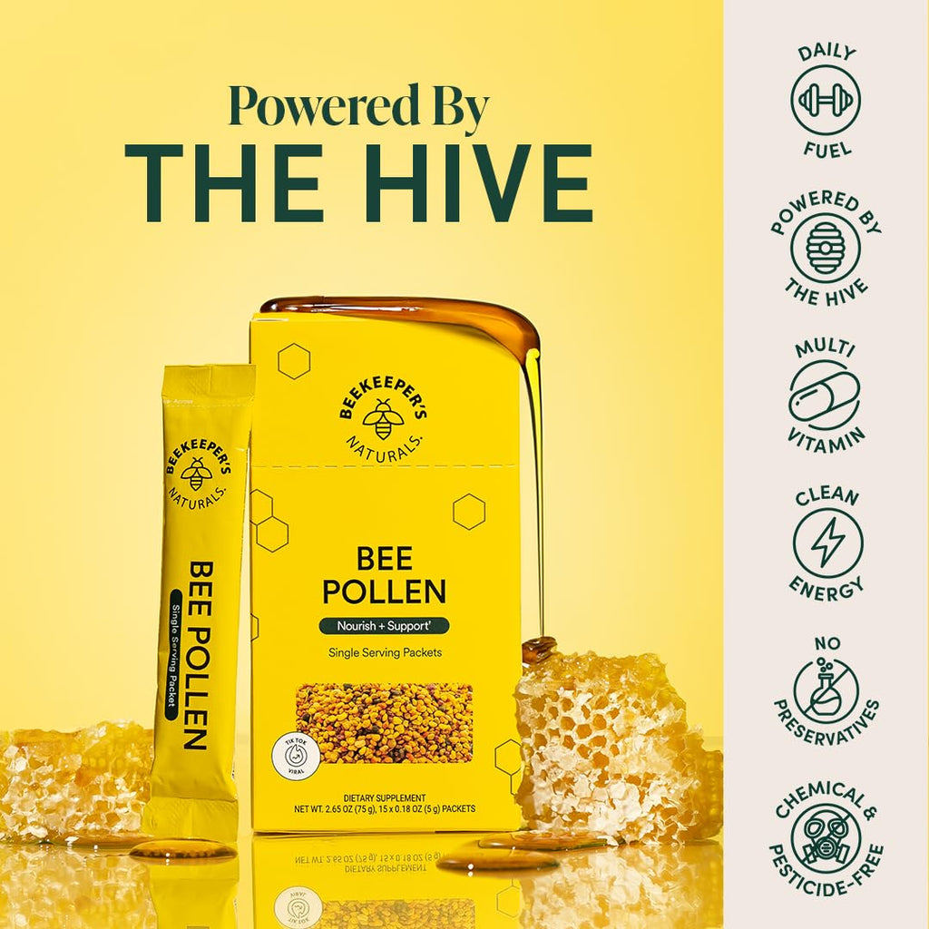 Beekeeper's Naturals - 100% Raw Bee Pollen Stick Packs, Natural Preserved Enzymes, Source of Vitamin B, Minerals, Amino Acids & Protein - Paleo & Keto Friendly, Gluten Free (15ct)