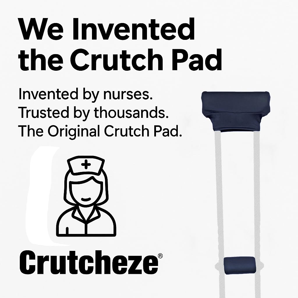 Crutch Pads & Hand Grip Covers for Underarm Crutches – Comfortable Soft Cushion Set, Breathable & Washable – Armpit & Handle Padding Crutch Accessories for Adults – Crutcheze – Black