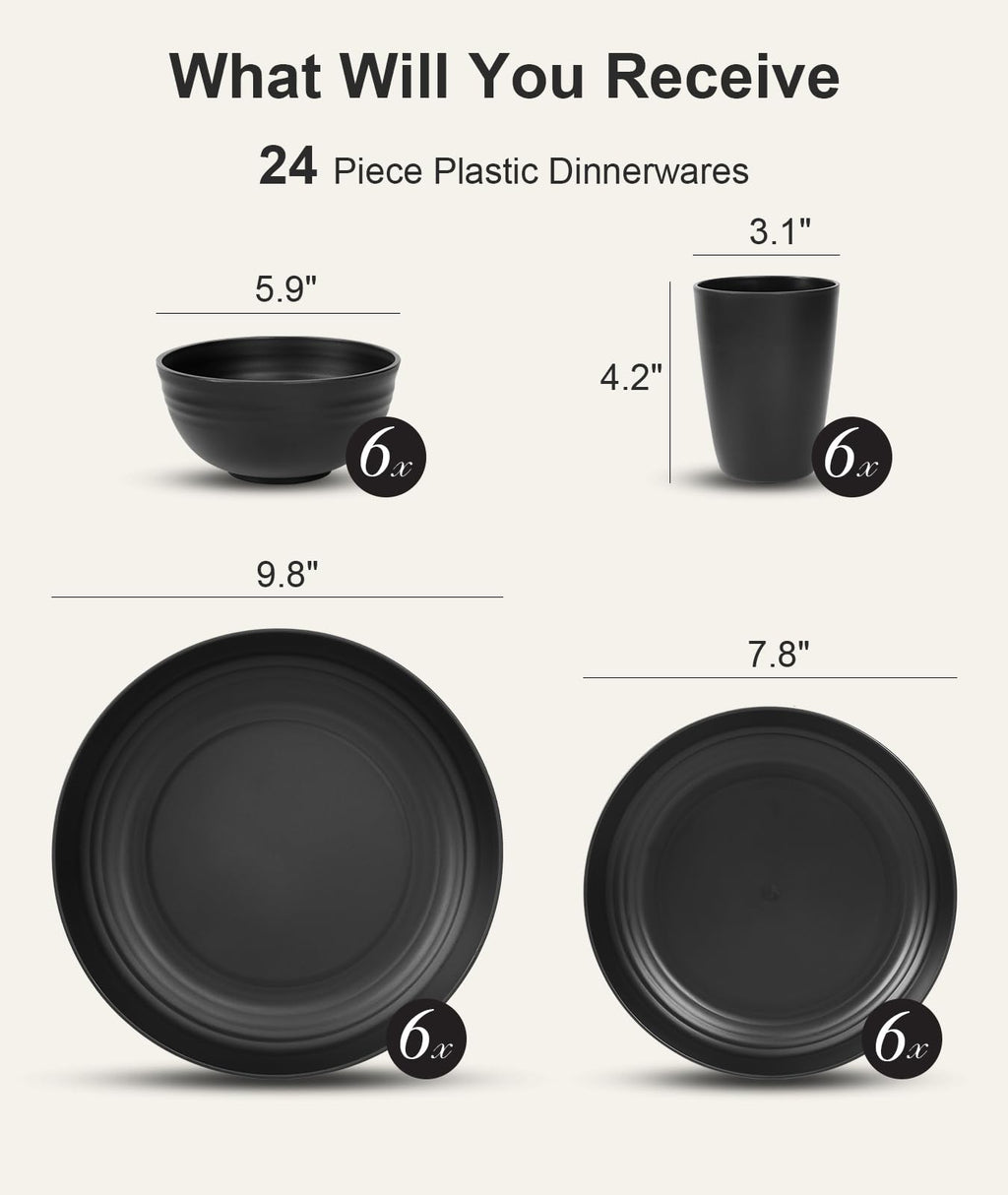 Quatish 24 Piece Plates and Bowl Set for 6, Dinnerware Dish Set for Kitchen