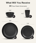 Quatish 24 Piece Plates and Bowl Set for 6, Dinnerware Dish Set for Kitchen