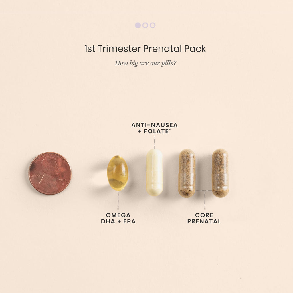 Perelel 1st Trimester Prenatal Pack, Multivitamin with Folate, Vitamin D, Omega 3, Iron & Ginger, Nutritional Support for Early Pregnancy, Soy & Gluten Free, Non GMO, 30 Daily Pill Packs