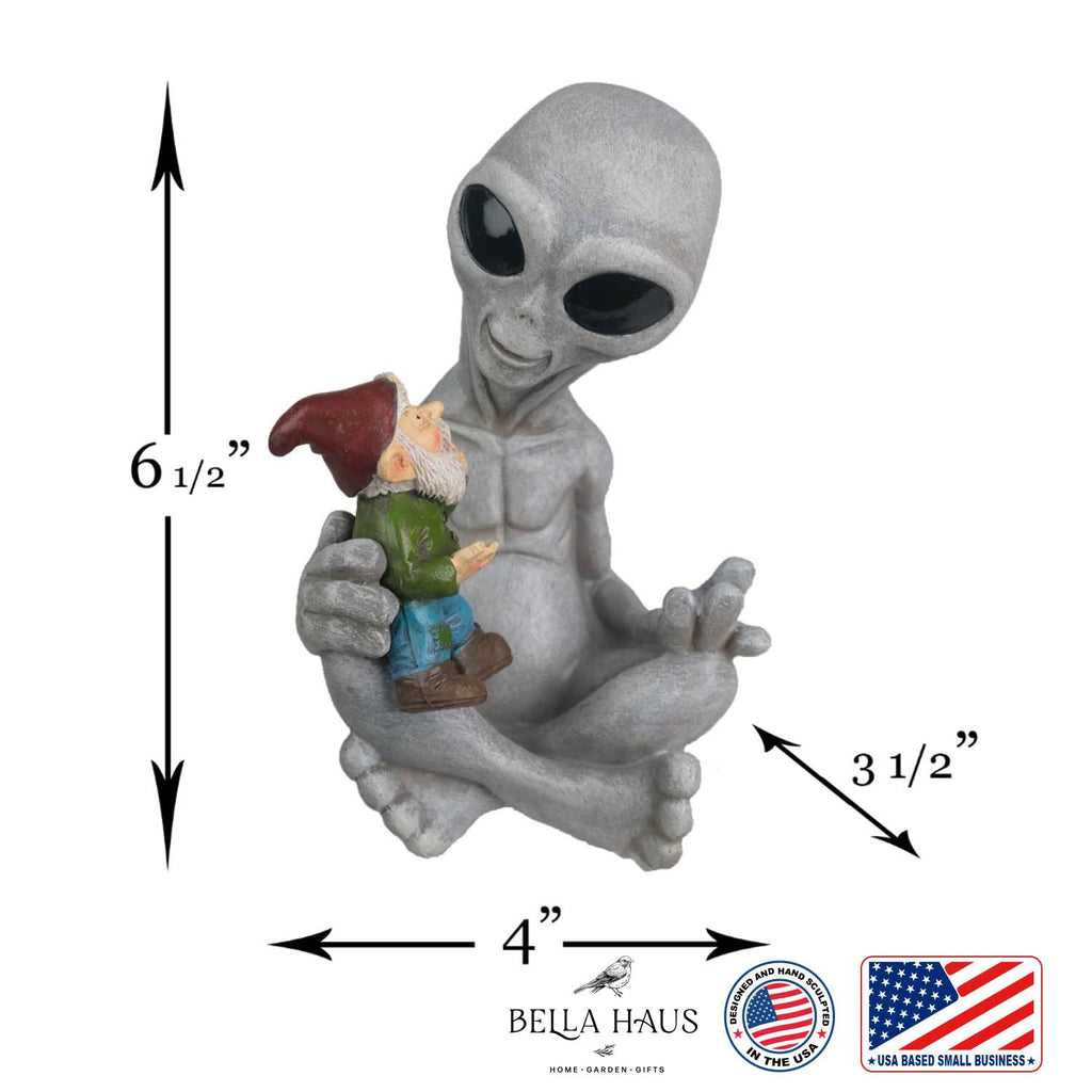 BELLA HAUS DESIGN Andre' & Fritz Friendship Stories Alien and Gnome Garden Statue | Poly-Resin 6.5" h x 4" w x 3.5" d Outdoor Décor (Stories - Garden Statue)