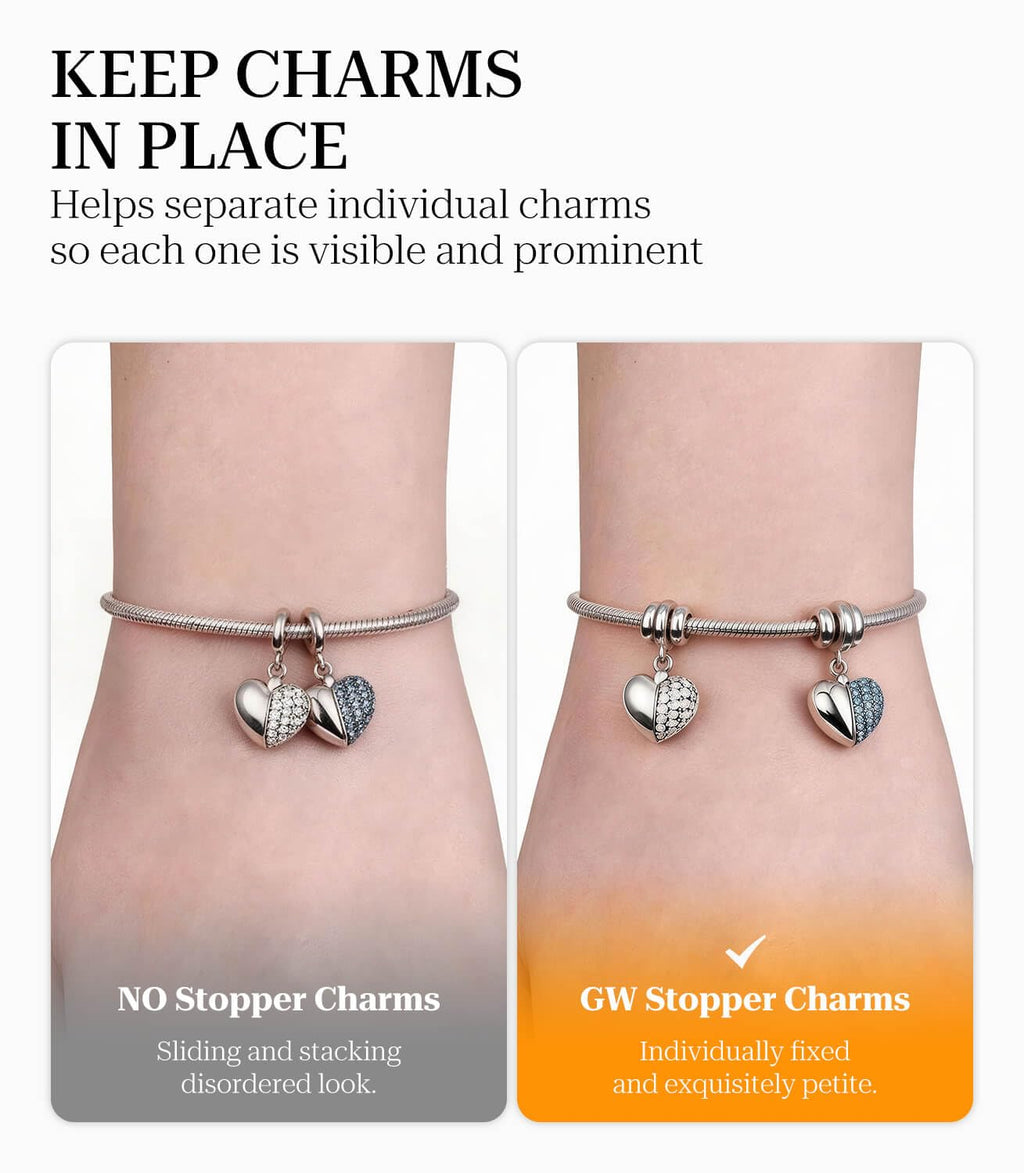 GW Stopper Charms 925 Sterling Silver for Bracelets 3mm for Women (10pcs)