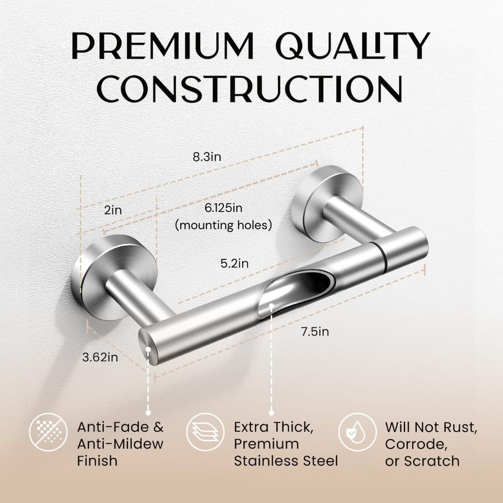 Day Moon™ Toilet Paper Holder Wall Mount, Modern Roll Holder for Bathroom, Stainless Steel Rustproof Double Post Pivoting Tissue Roll Holder for Bathroom, Classic, Brushed Nickel