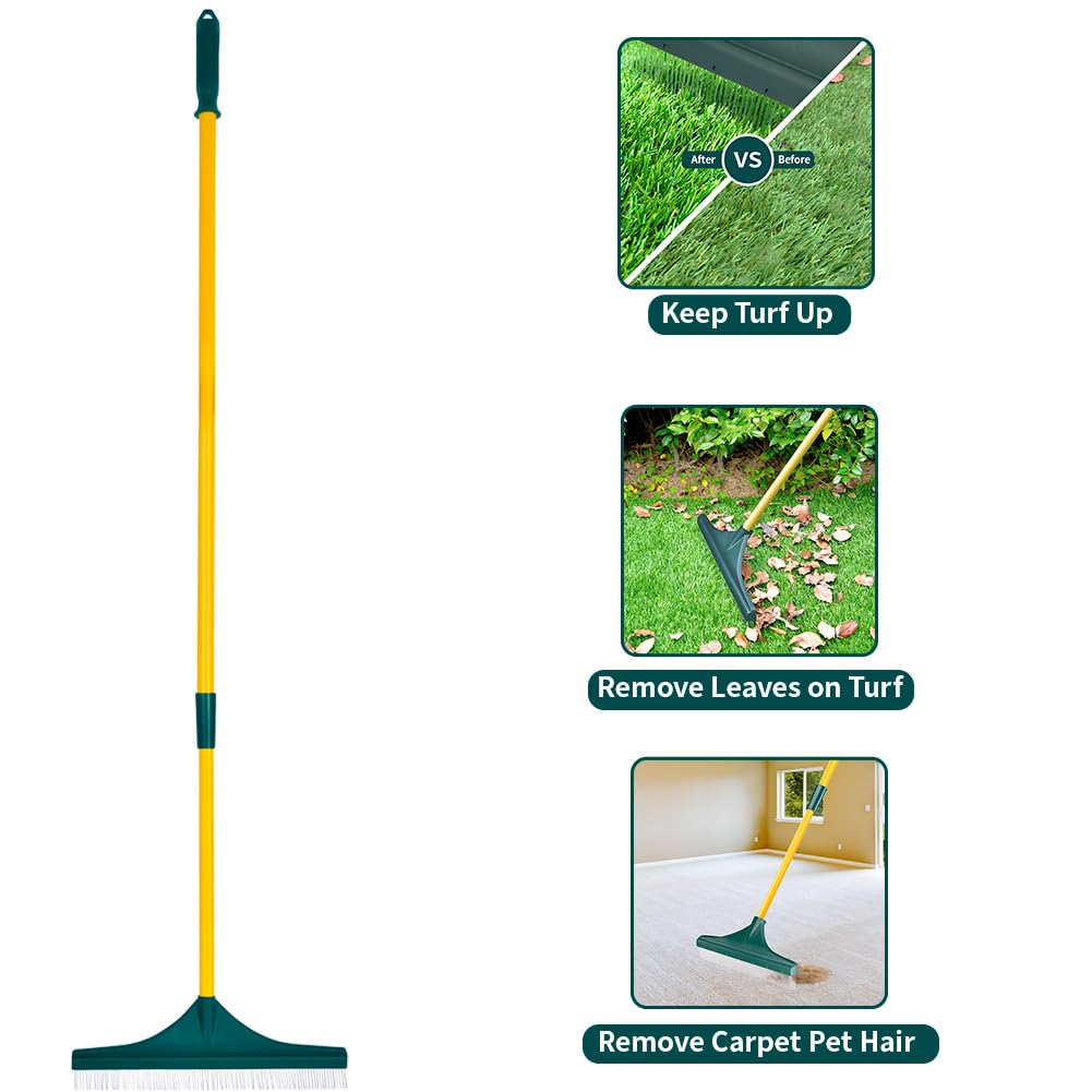 Artificial Turf Rake, Leaf Rake, Carpet Rake, - 2026 New 3-in-1 Garden Rakes with Adjustable 32 to 50 Inches Handle Steel for Artificial Fake Grass Lawn Leaf Removal, Pet Hair Removal