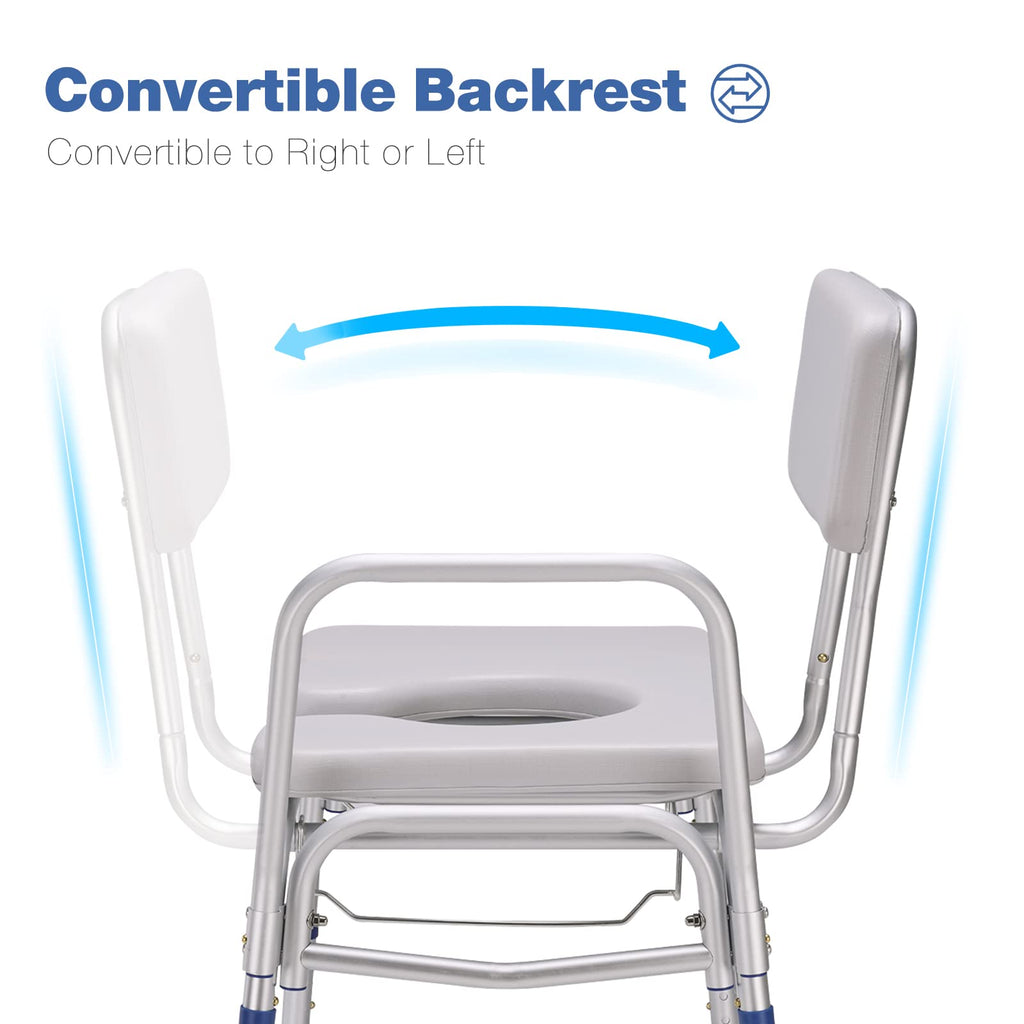GreenChief Bedside Commode Chair 500 LBS, Padded Transfer Bench for Bathtub with Arms and Backrest, Heavy Duty Tub Shower Chair Adjustable Bath Seat for Inside Shower for Elderly Disabled