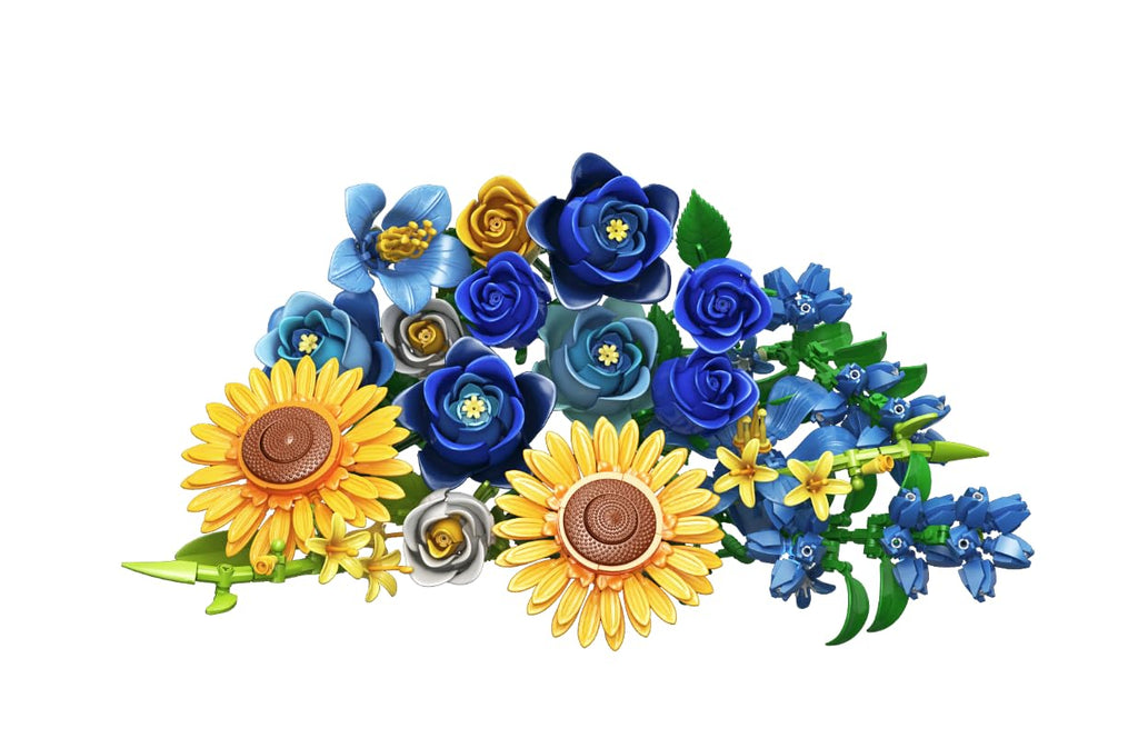 Blue Rose Flowers Valentines Gifts - Bouquet Building Set Compatible with Lego Flowers for Adults Women, Van Gogh's Starry Night and Sunflowers Style, Christmas Mother's Day Home Decor