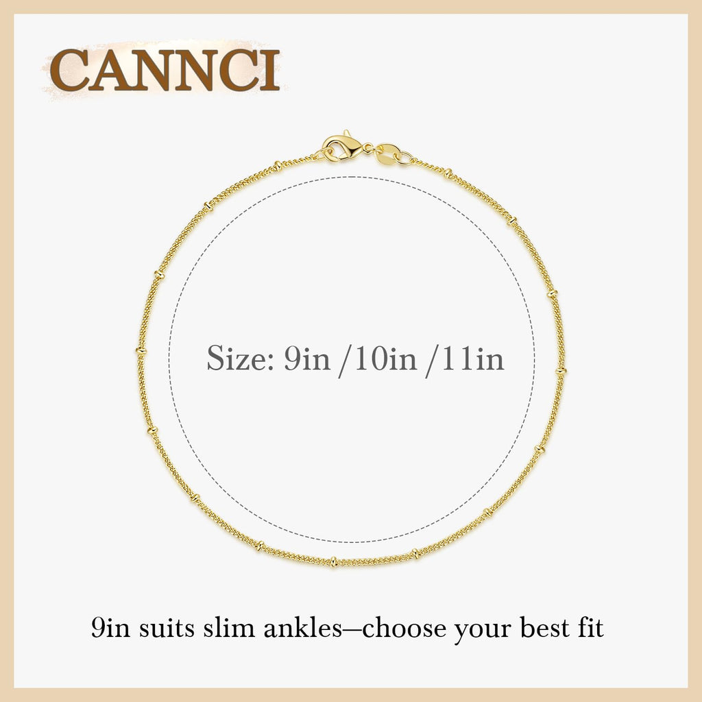 CANNCI 14K Gold Anklets for Women Ankle Bracelets for Women Waterproof Beaded Anklets Charm Jewelry Everyday Wear Sizes 9-11 Inches (10, Inches)