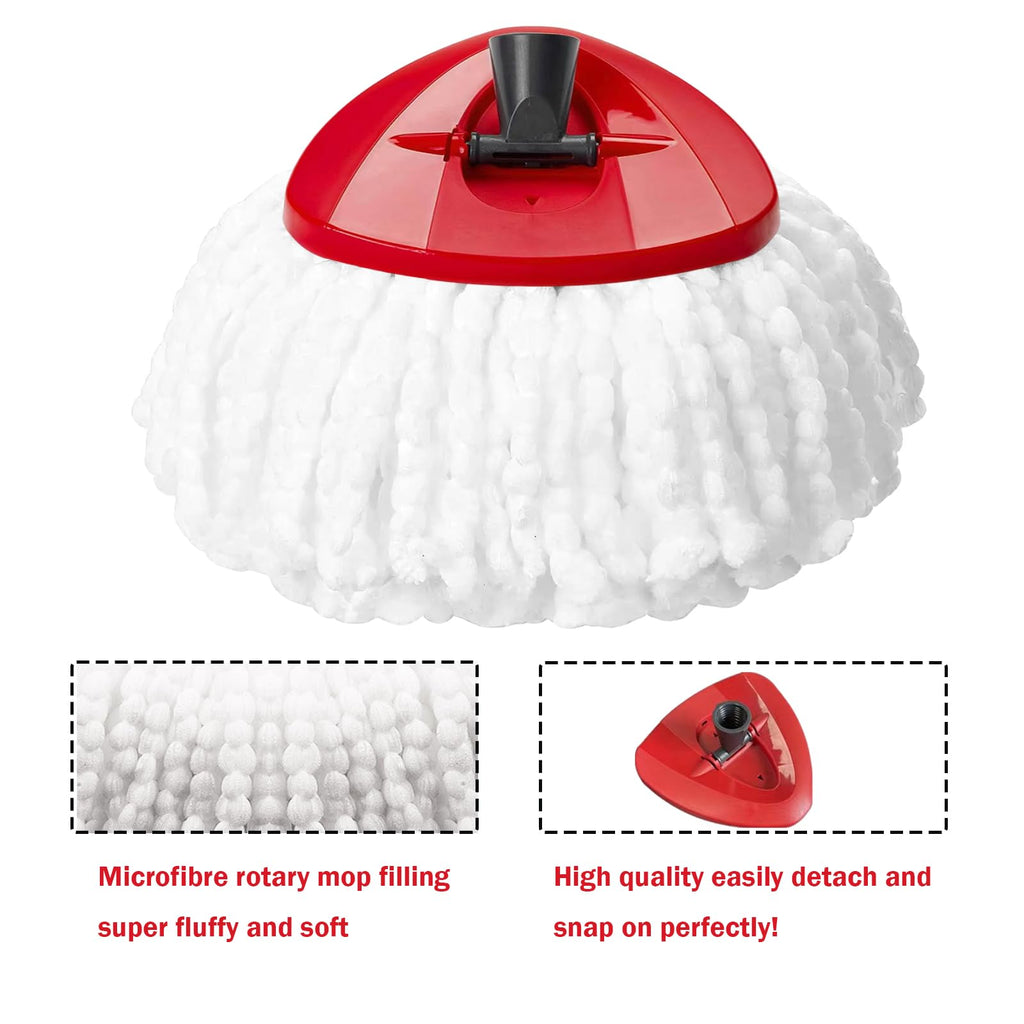 FOOKCIAN Spin Mop Replacement Set - 4 Microfiber Heads, Base, 30-58'' Handle Compatible with OCedar EasyWring - White (1 Can System)