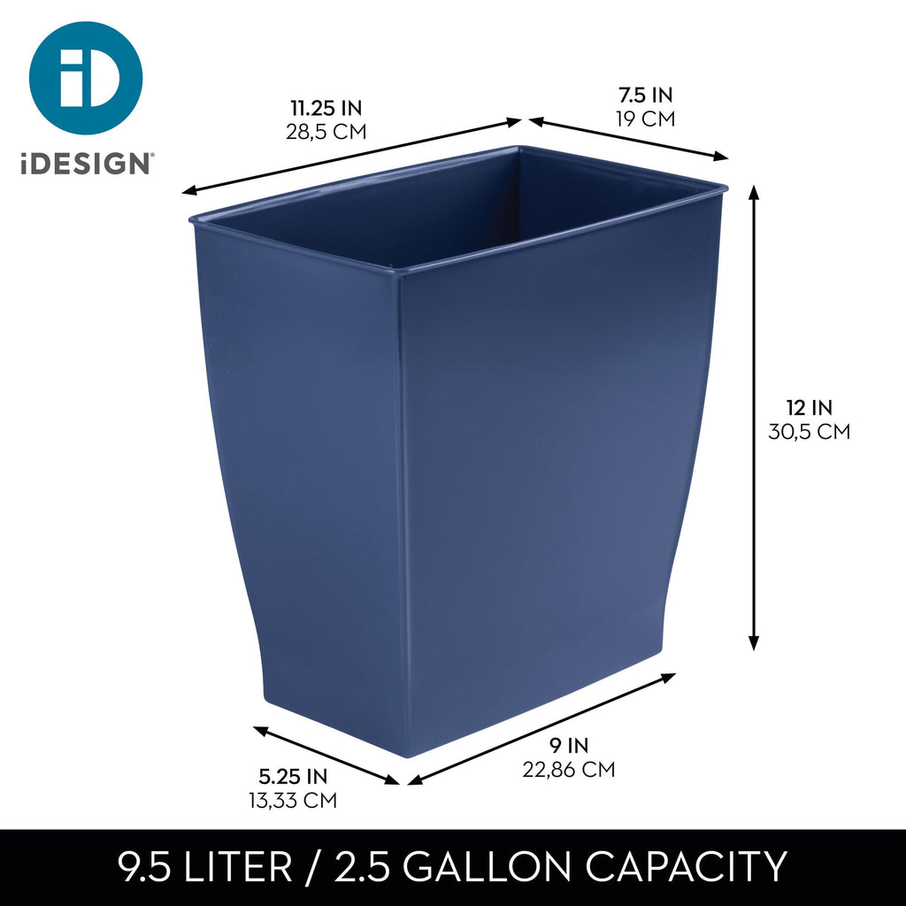 iDesign Small Plastic Bathroom Trash Can, Navy Blue