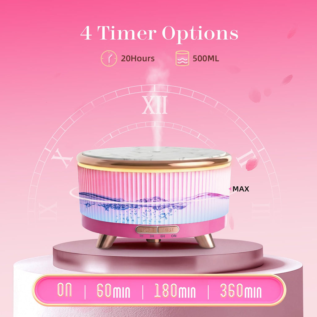 500ML Large Capacity Essential Oil Diffuser, Ultrasonic Aromatherapy Diffuser with 7 Color LED Lights with Remote Control, Cool Mist Humidifier, Timed Mist, Auto Shut-Off (Pink)