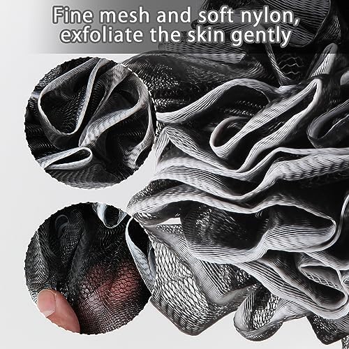 2Pack Back Scrubber for Shower, Dual-Sided Loofah on a Stick as Shower Brush Exfoliating Body with Long Handle, Loofah Sponge Mens Loofah Bathing Accessories for Women (2Pack Black)