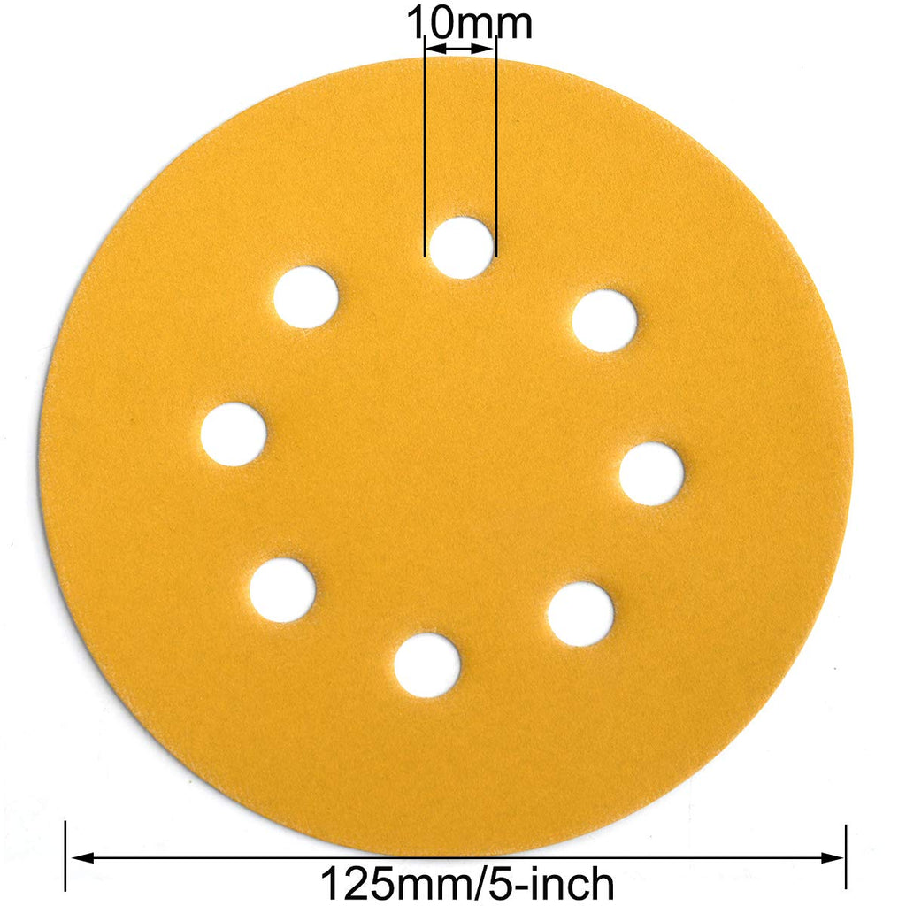 Aiyard 5-Inch 8-Hole Hook and Loop Sanding Discs 600-Grit Random Orbit Sandpaper, 100-Pack