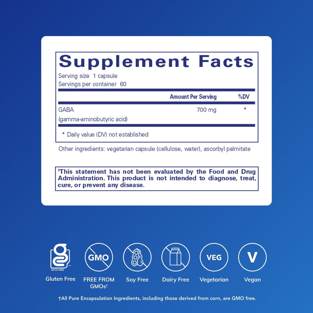 Pure Encapsulations GABA - Supplement to Support Relaxation & Moderation of Occasional Stress - with Premium GABA Amino Acids - 60 Capsules