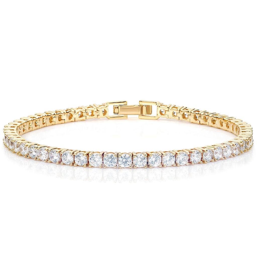 Haqptul 18K Gold/Sterling Silver Plated Tennis Bracelet for Women Men Cubic Zirconia White Gold Diamond 3mm Size 6.5-7.5 Inch