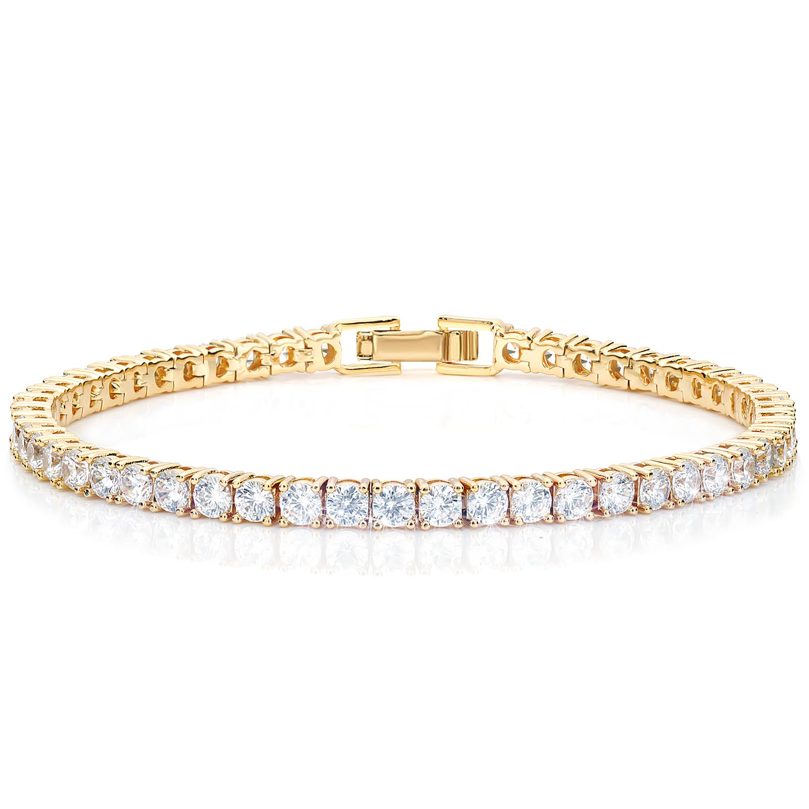 Haqptul 18K Gold/Sterling Silver Plated Tennis Bracelet for Women Men Cubic Zirconia White Gold Diamond 3mm Size 6.5-7.5 Inch