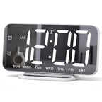 Slim LED Digital Alarm Clock, Mirror Surface for Makeup, with Diming, Large Display, Easy Setting, USB Charger Ports, Modern Bedroom, Desk, Office Living Room Decor, Christmas Birthday for Women Girl