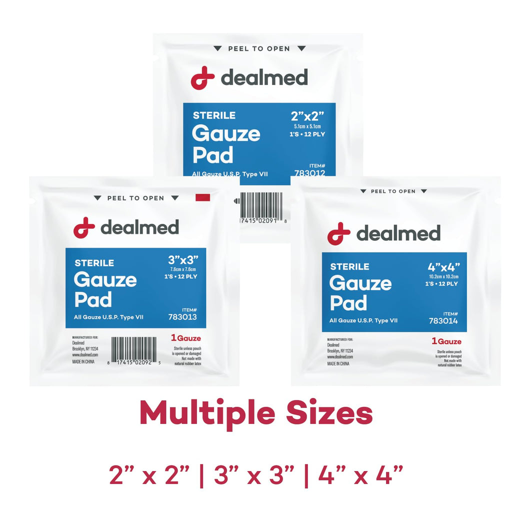 Dealmed 4x4 Sterile Gauze Pads - Disposable - 100 Count Case of 12