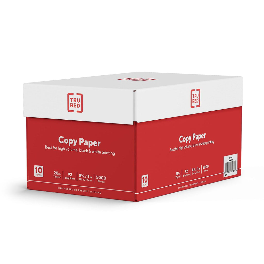 TRU RED by Staples Copy & Printer Paper, 8.5x11, 20lb, 92 Bright, 5,000 Sheets/Carton