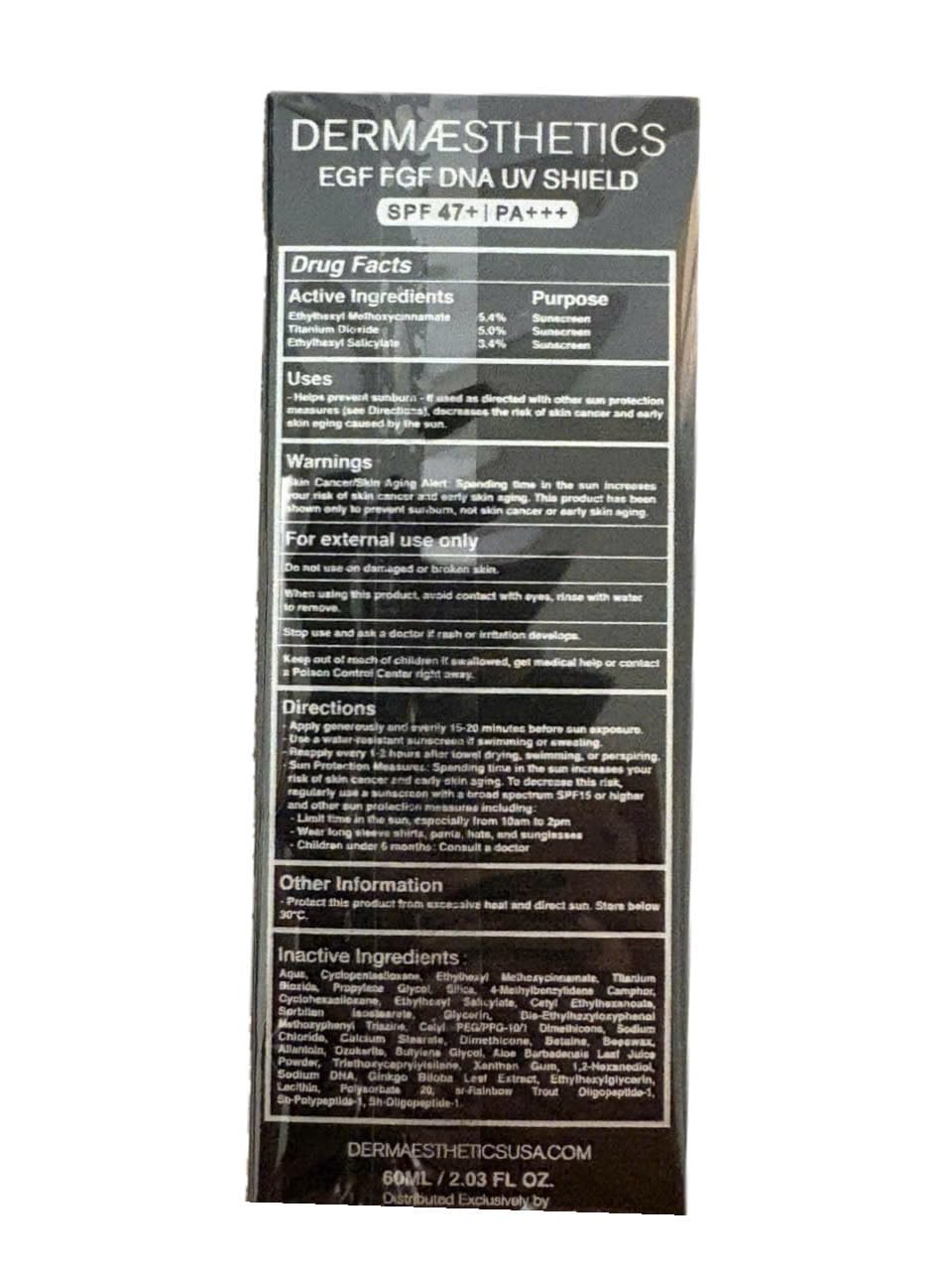 DERMAESTHETICS SPF 47 Sun Protection/UV SHIELD/Repair sun damage! 2FL OZ. MADE IN USA