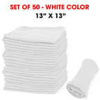 TALVANIA Shop Towels – Pack of 50 Reusable Cleaning Rags – Durable Quality Cotton – 13" x 13"– Machine Washable – Suitable for All Purposes (White)