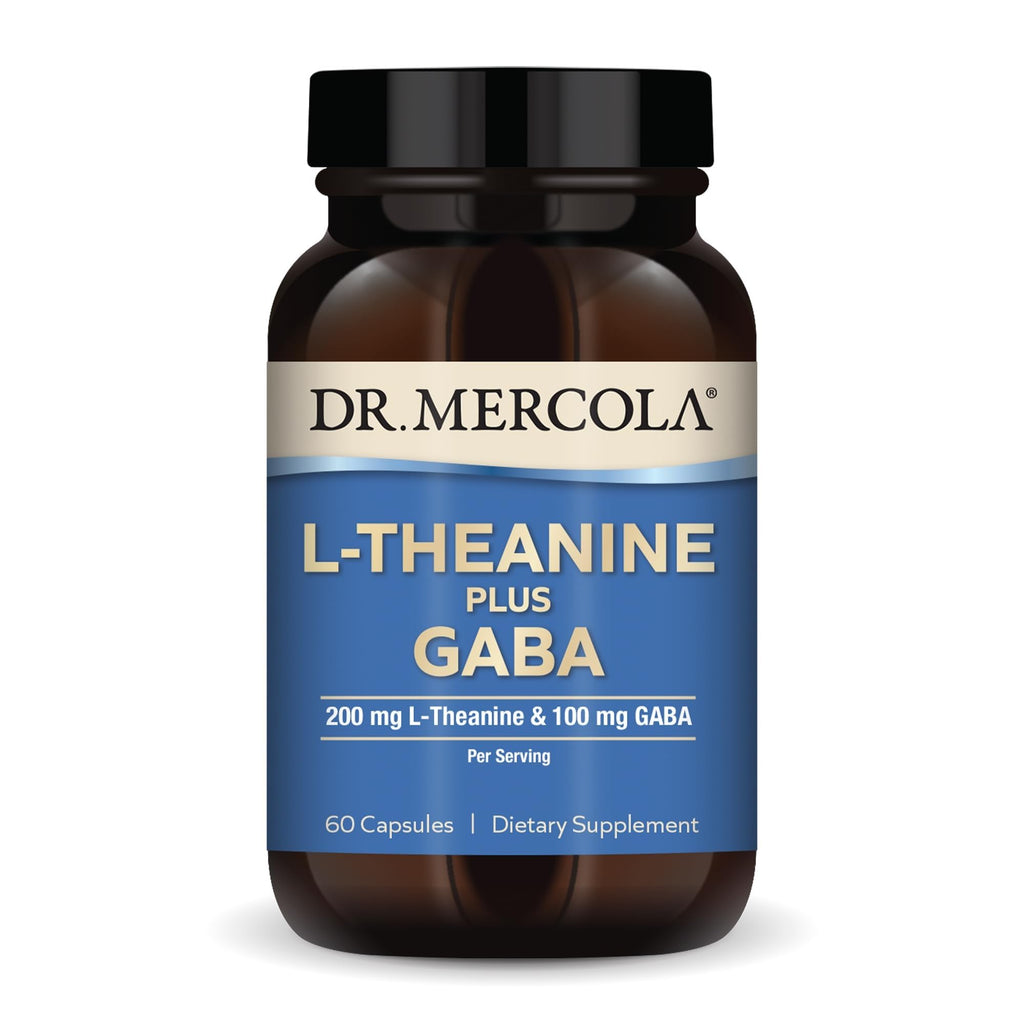 Dr. Mercola L-Theanine Plus GABA - Supports Relaxation - Focus & Cognitive Function - Stress Support Supplement - 200 mg L-Theanine - 100 mg GABA - 60 Capsules