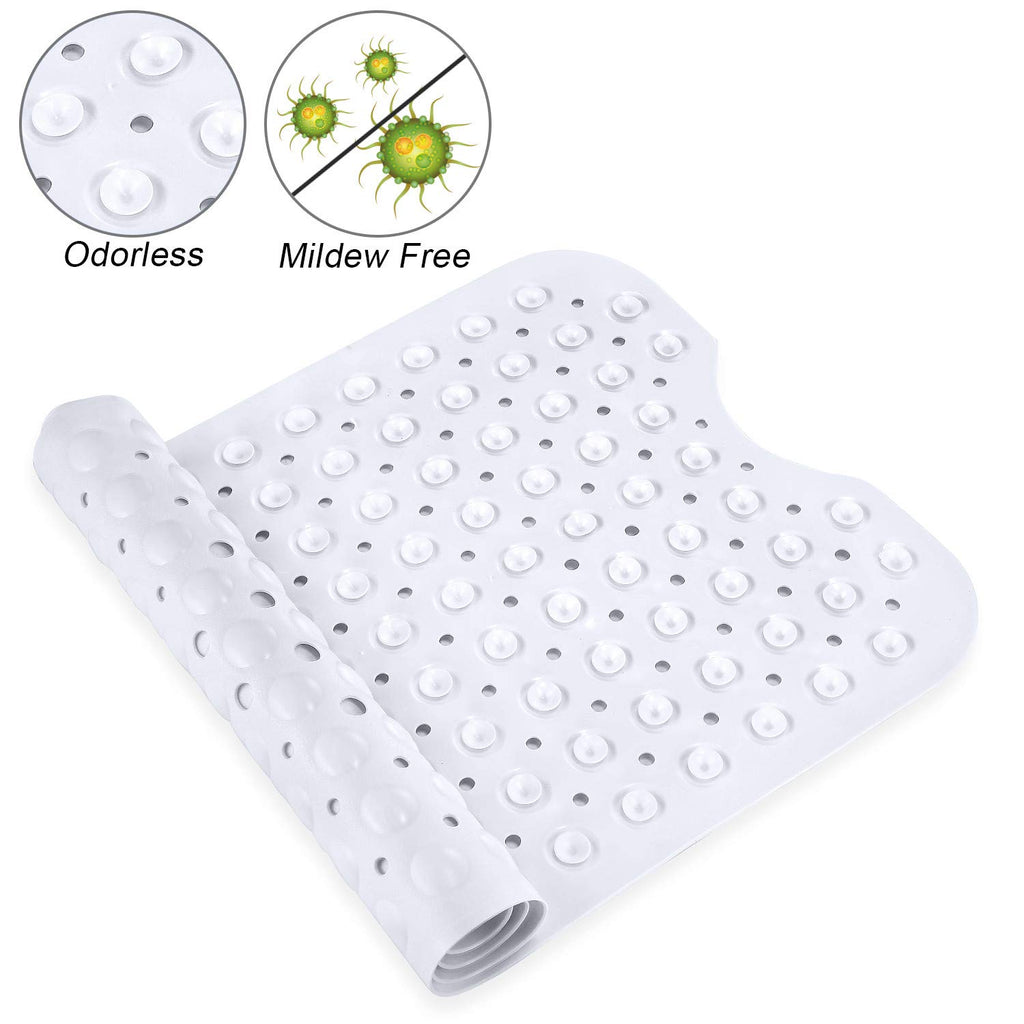 YINENN Bath and Shower Safety Mats 40x16 inch, Non Slip with Suction Cups for Bathroom Stall and Tub Floor, Extra Large and Machine Washable, Drain Holes Keep Bathtub Clean, White