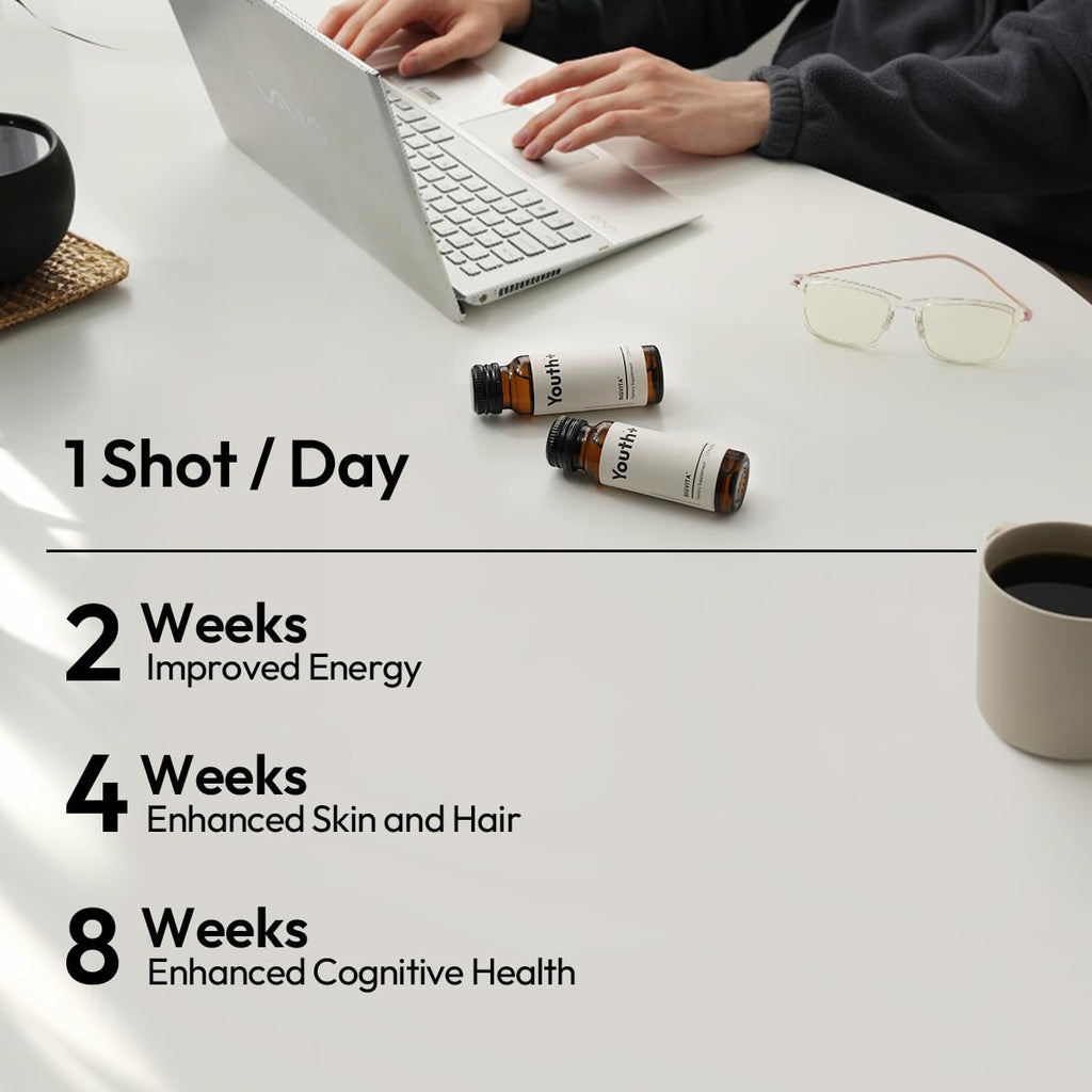 BIGVITA Youth+ | NAD+, Spermidine, and Ergothioneine Shots for Anti-Aging, Energy, Skin & Hair Health, Cognitive Support | Ready-to-Drink Supplement | Beauty from Within | Vegan, Made in USA