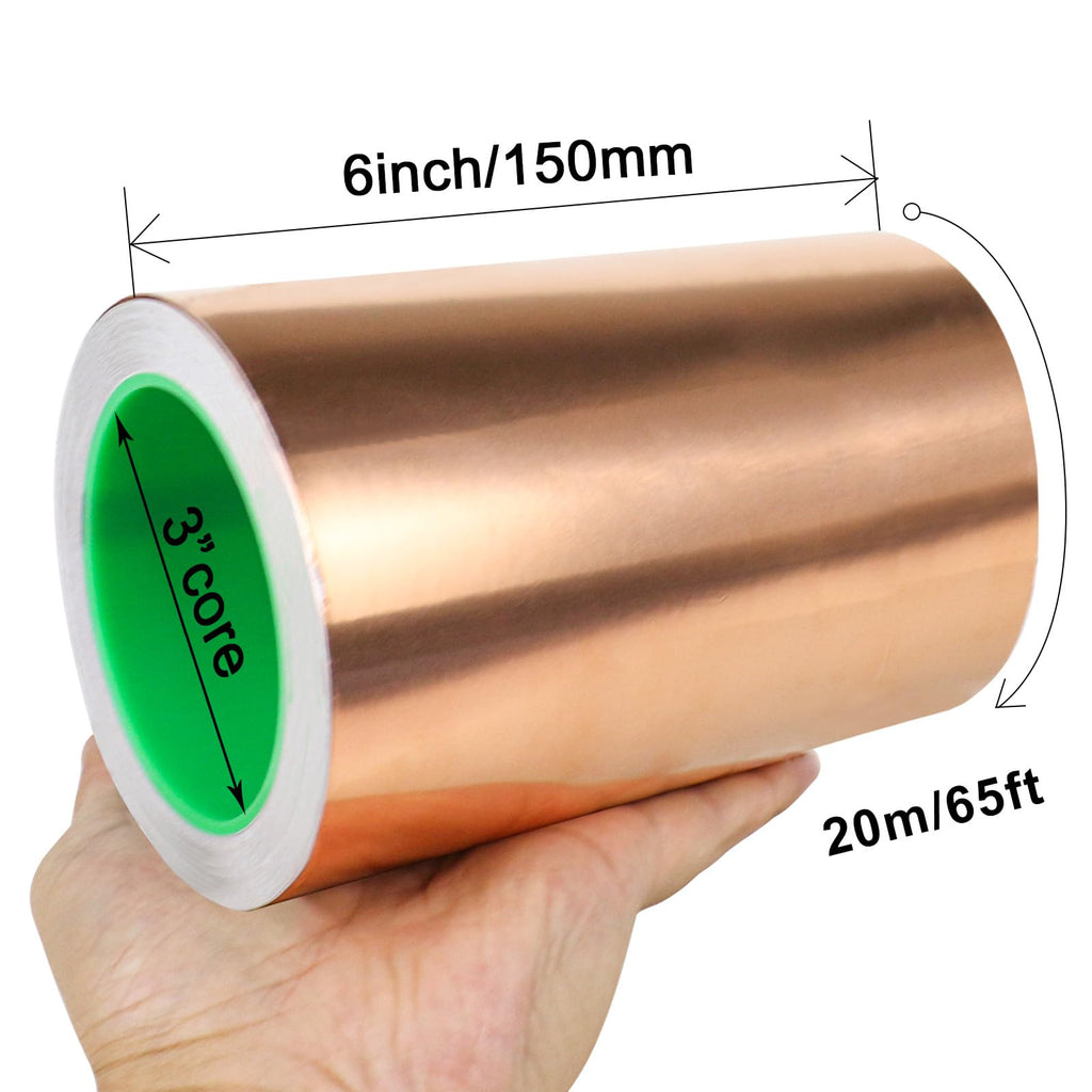 BOMEI PACK Copper Tape 6inch x 66ft with Conductive Adhesive for Guitars and Shielding, Slugs,Stained Glass, Electrical Repairs, Grounding,1 Pack
