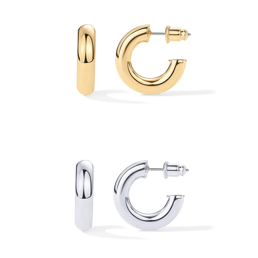 PAVOI Chunky Open Hoop Earrings, 14K Gold Plated, Two Tone Gold, Size 20