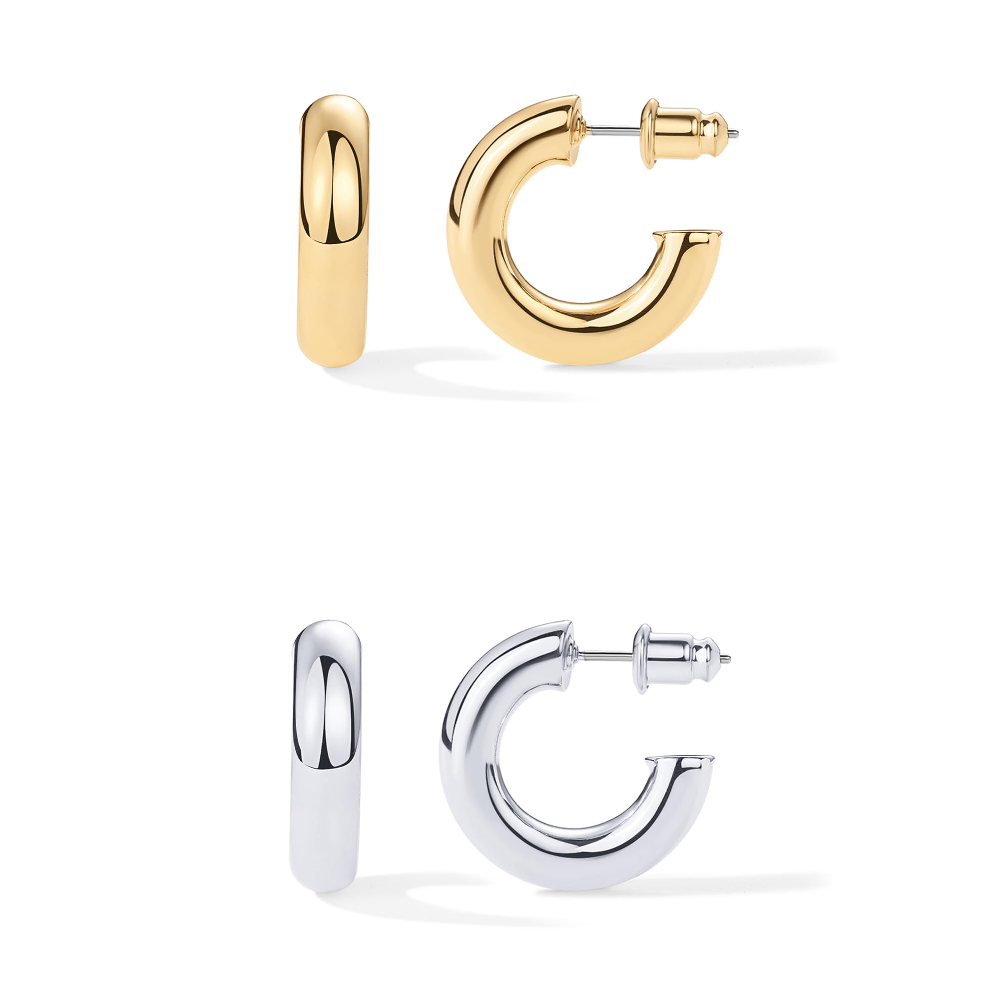 PAVOI Chunky Open Hoop Earrings, 14K Gold Plated, Two Tone Gold, Size 20