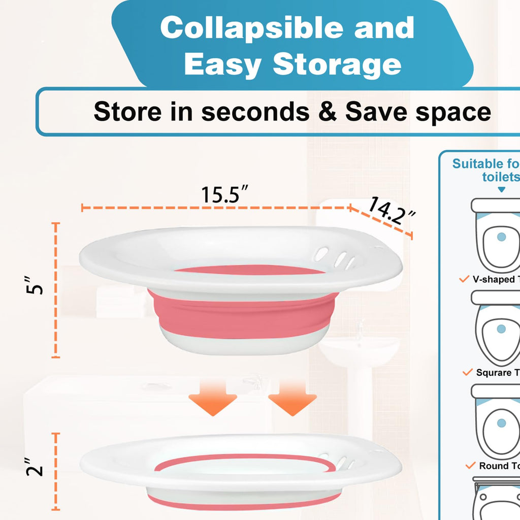 Pochik Sitz Bath for Toilet Seat Hemorrhoids and Postpartum Care, Yoni Steam Seat, Perineal Soaking, Collapsible, Flusher Hose, Drain Holes, Wider Seating Area - Magenta