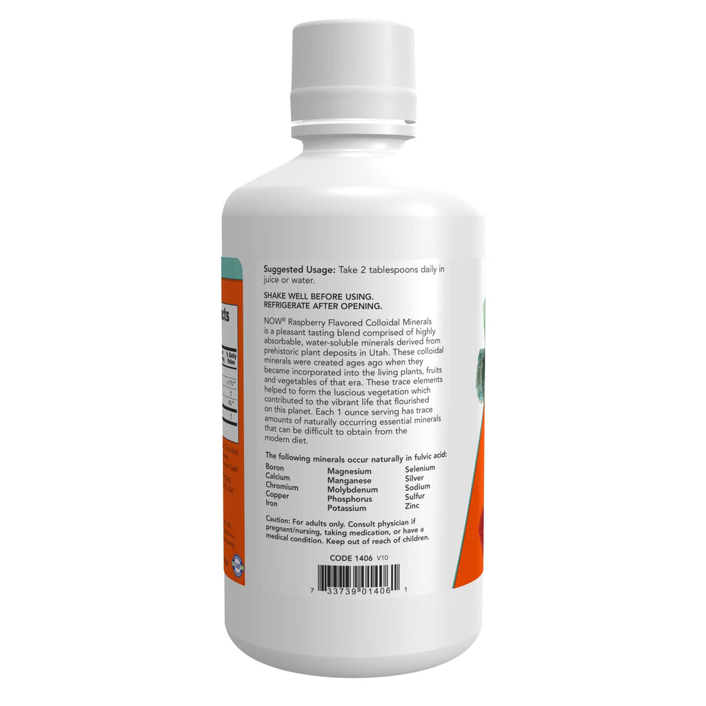 NOW Foods Supplements,Colloidal Minerals Liquid,Plant Derived,Essential Trace Minerals,Raspberry,32-Ounce,(Pack of 2)