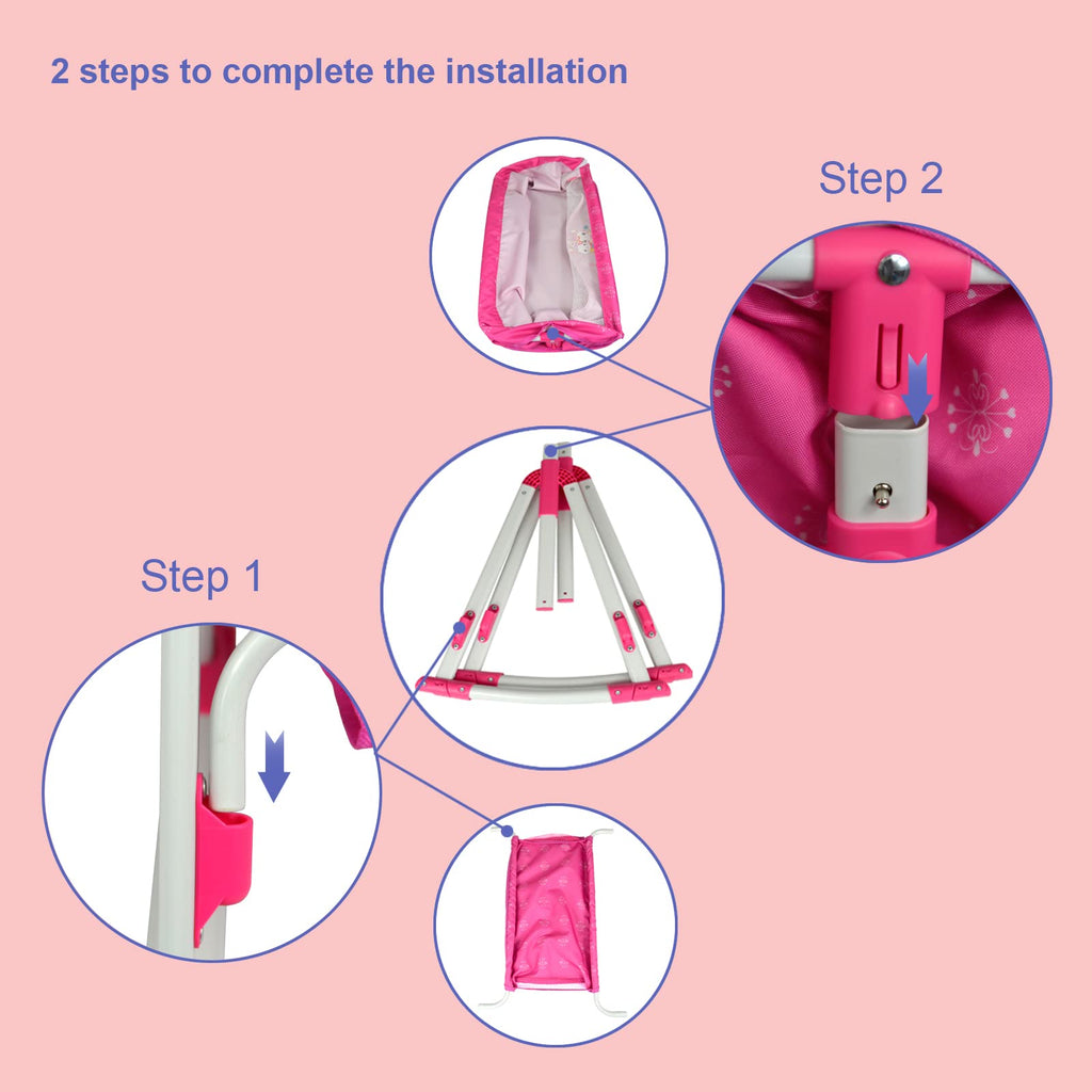 ANIVIA Doll Bed Furniture 2 Function Toy, Doll Bed and Doll Swings Together for 18 inches Baby Dolls, Baby Doll Crib with Bottom (DP601PINK)