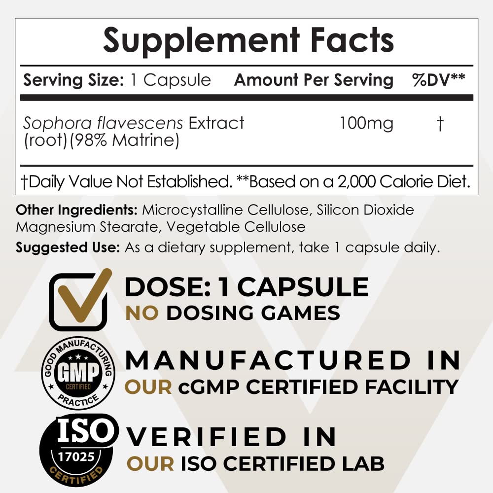 Matrine Capsules | 100mg | 98% | Sophora flavescens Extract | 180 ct