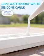 White Silicone Caulk & Sealant, 100% Waterproof Silicone Sealant Caulking, Shrink & Crack Proof, Silicone Caulking for Kitchen, Bathroom, RV, Interior & Exterior Use, 10.2 FL. OZ/300ML, 4 Pack
