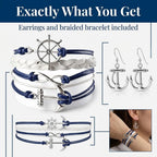 Infinity Collection Nautical Anchor Bracelet & Earrings Set, Navy & White
